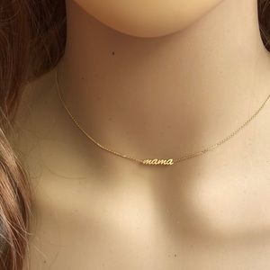 14K Solid Gold Script Mama Dainty Choker Necklace